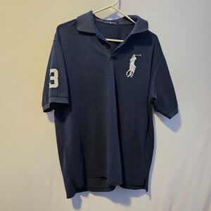 Ralph Polo Lauren Big Pony Navy Blue Polo RARE Embroidered- Size 2XL